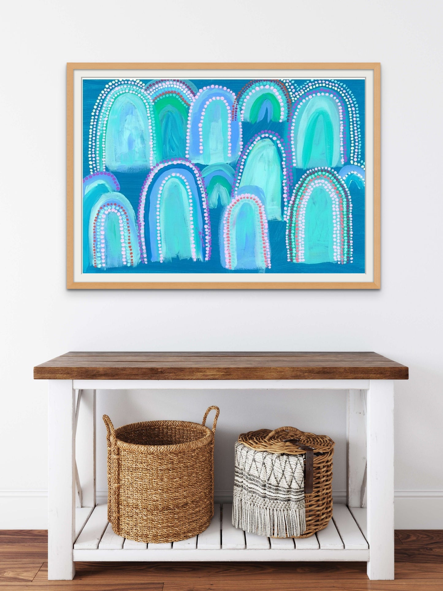 Framed Blue Mountains Print in Oak Wood