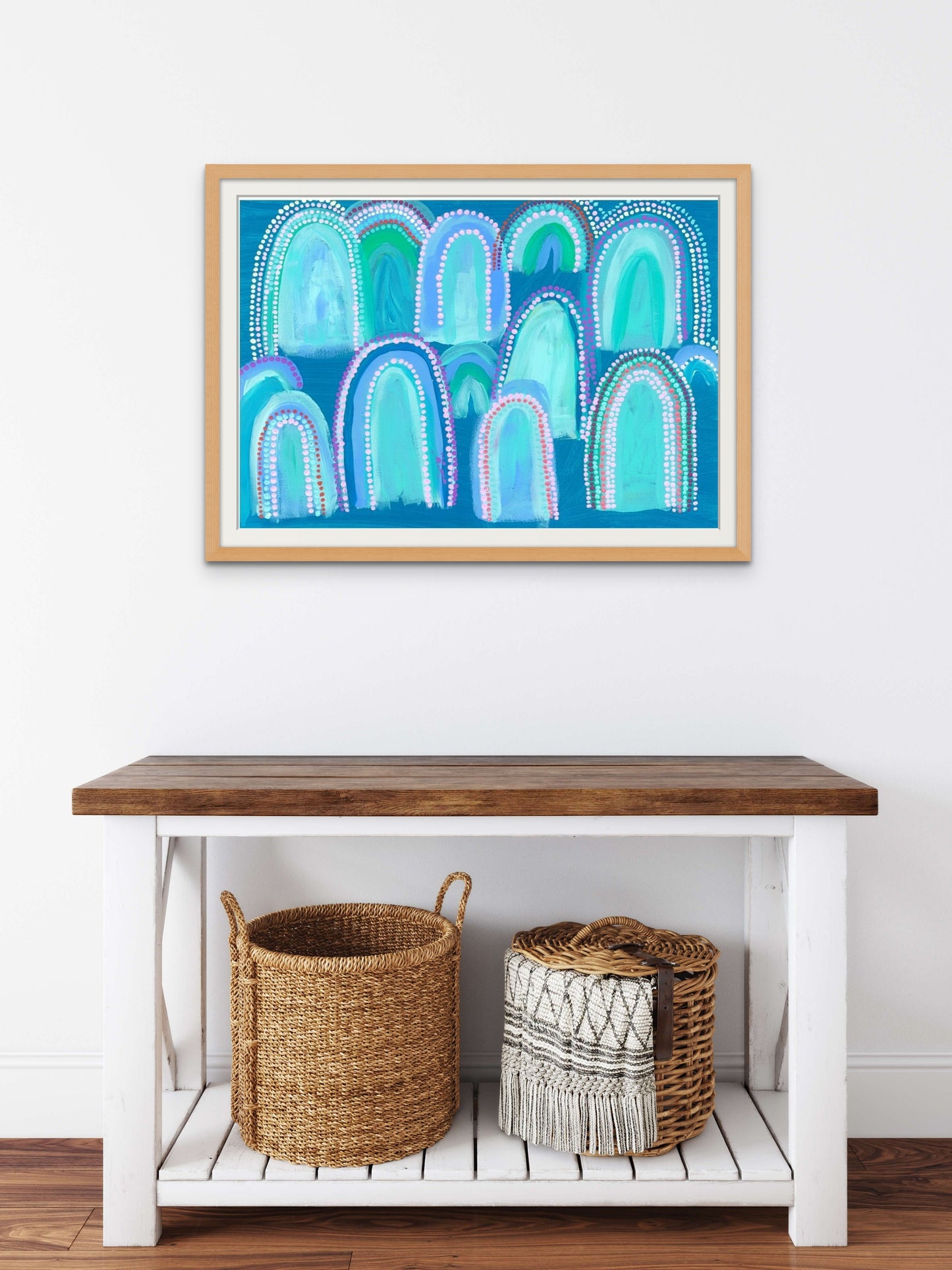 Framed Blue Mountains Print in Oak Wood