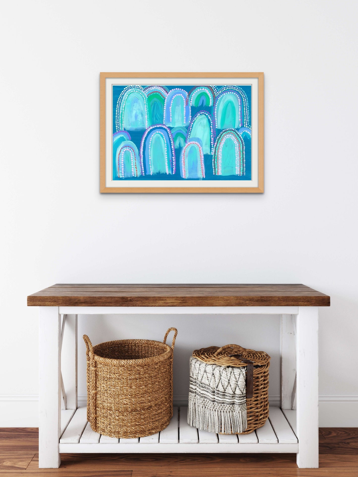 Framed Blue Mountains Print in Oak Wood
