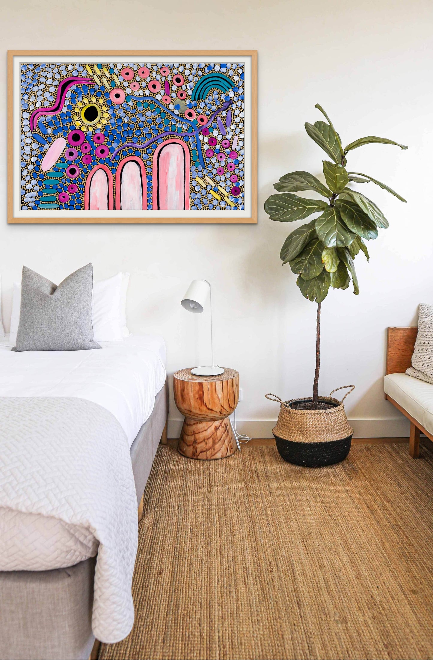 Framed Yuka Country Print in Oak Wood