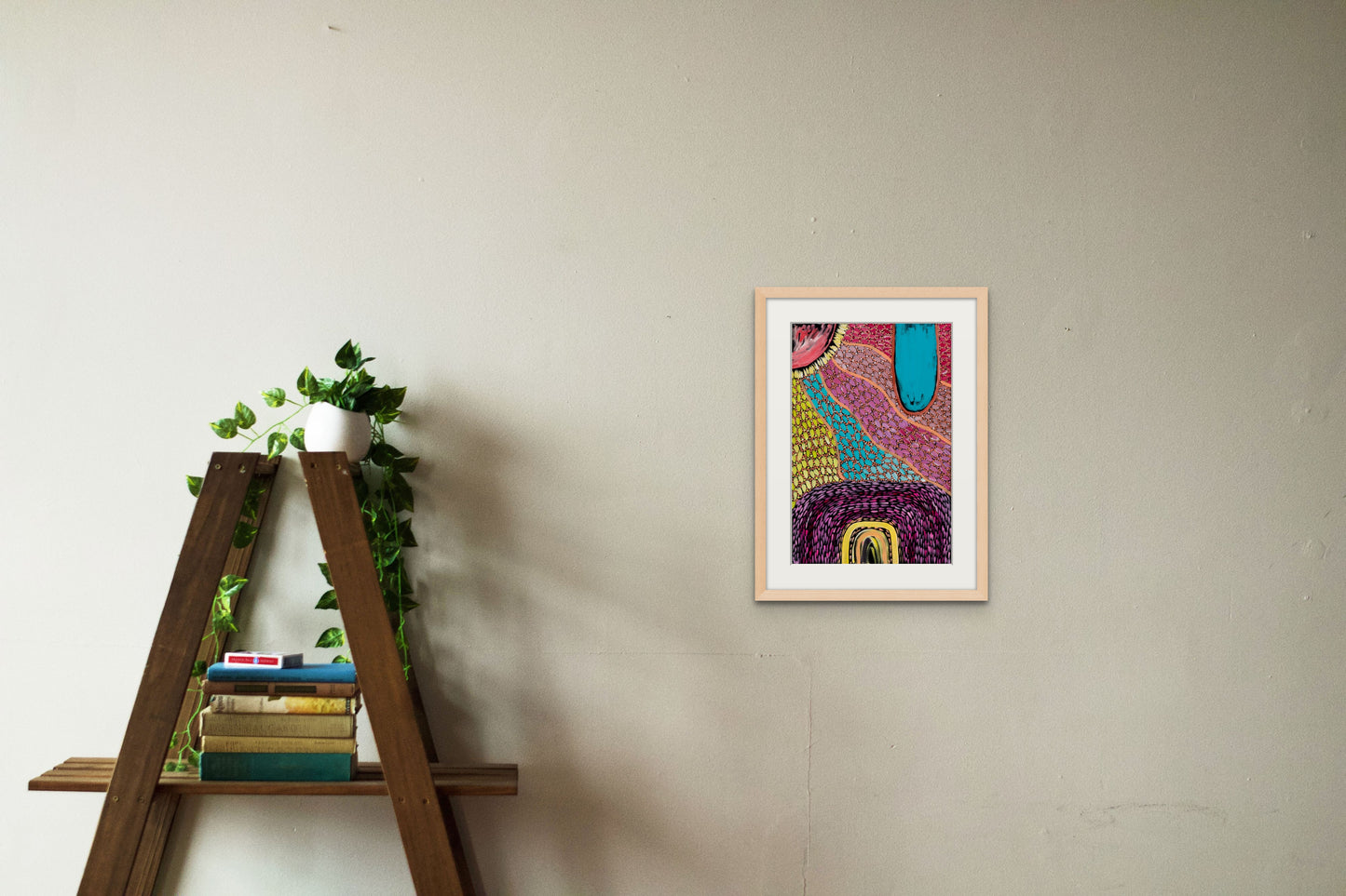 Interconnected II Print in Oak Wood