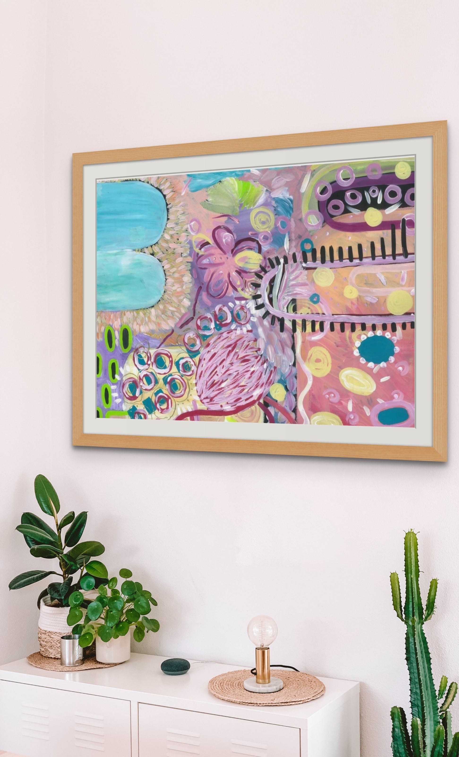 Framed Flourishing Print in Oak Wood