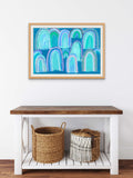 Framed Blue Mountains Print in Oak Wood