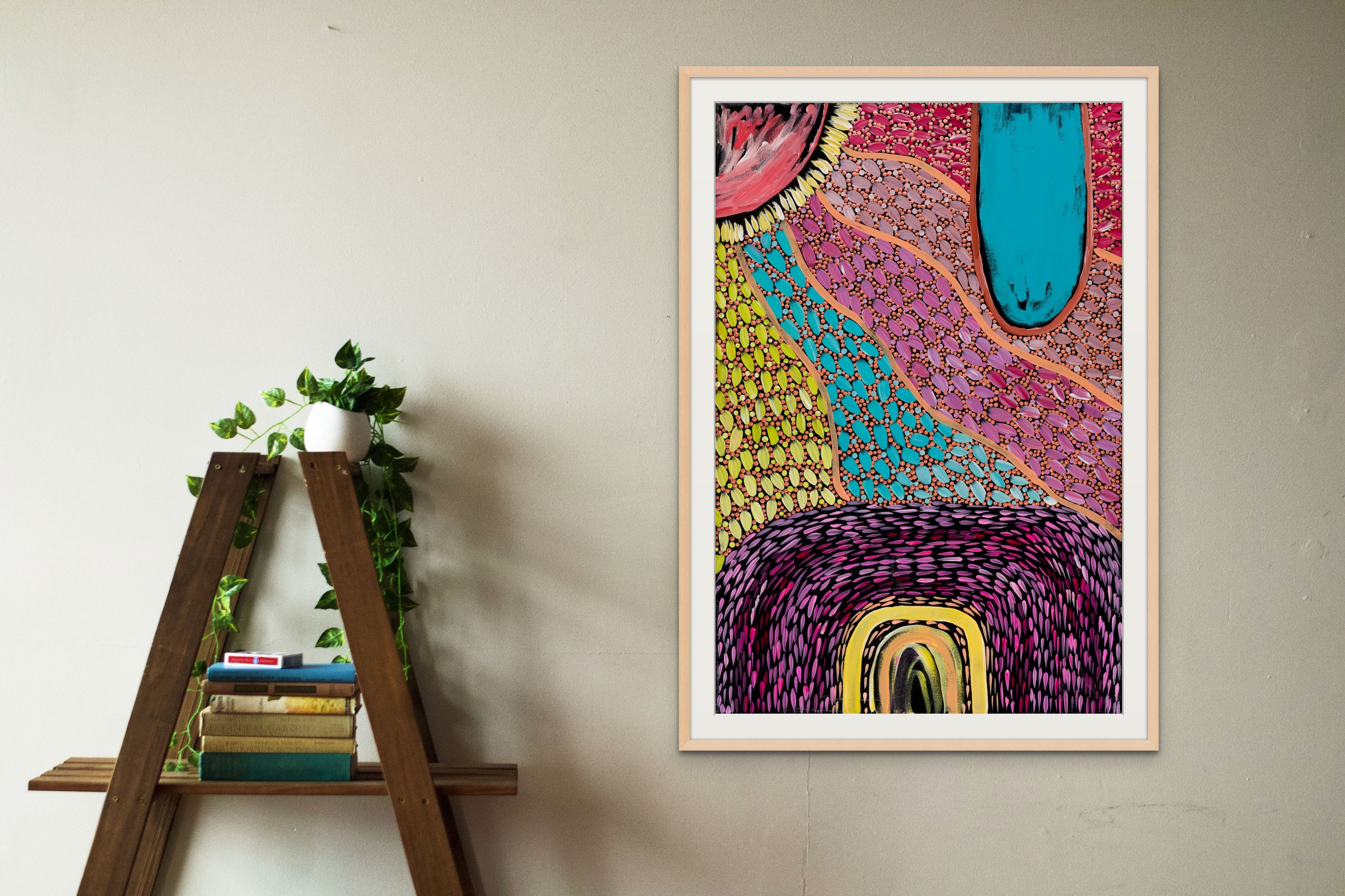 Interconnected II Print in Oak Wood