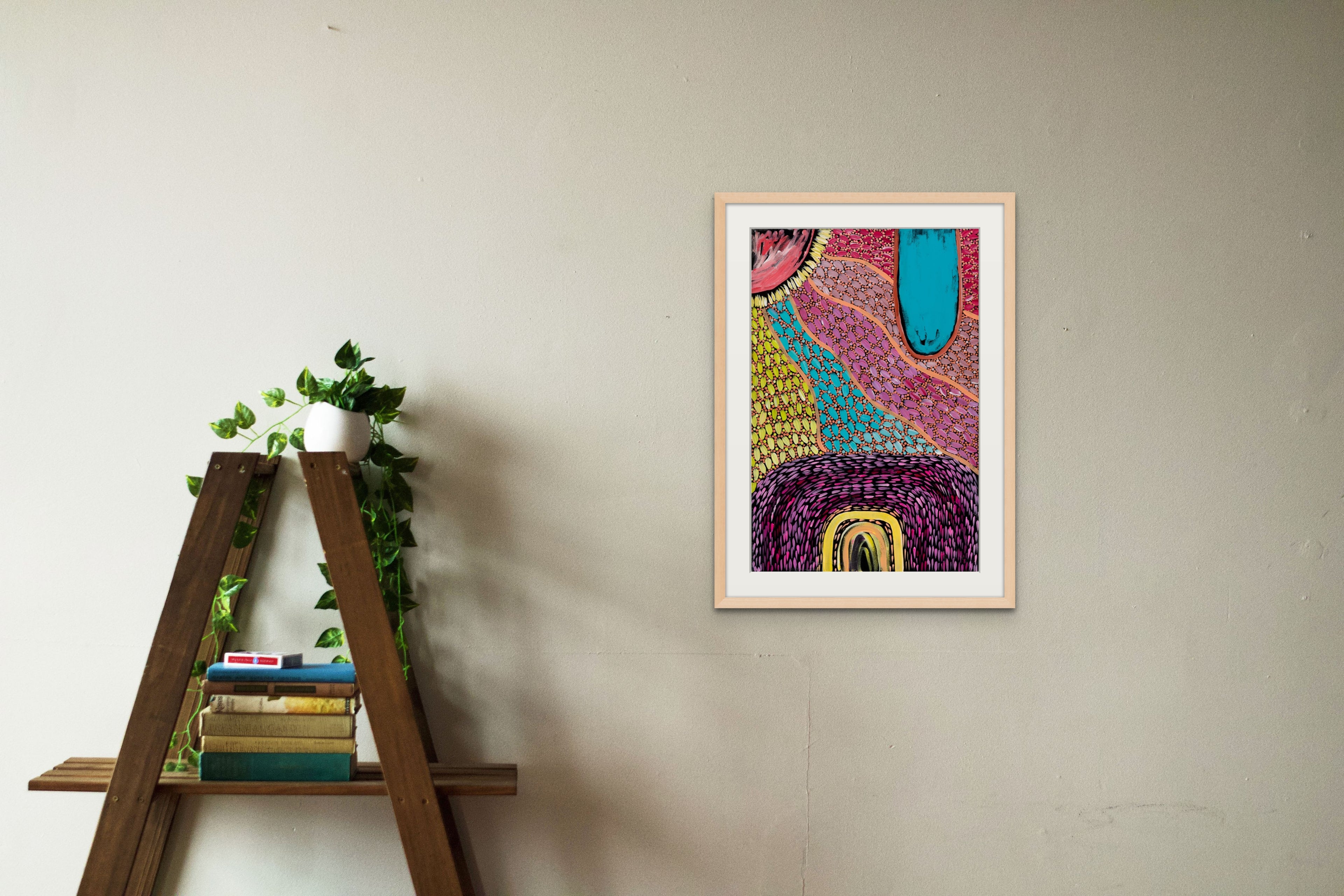 Interconnected II Print in Oak Wood